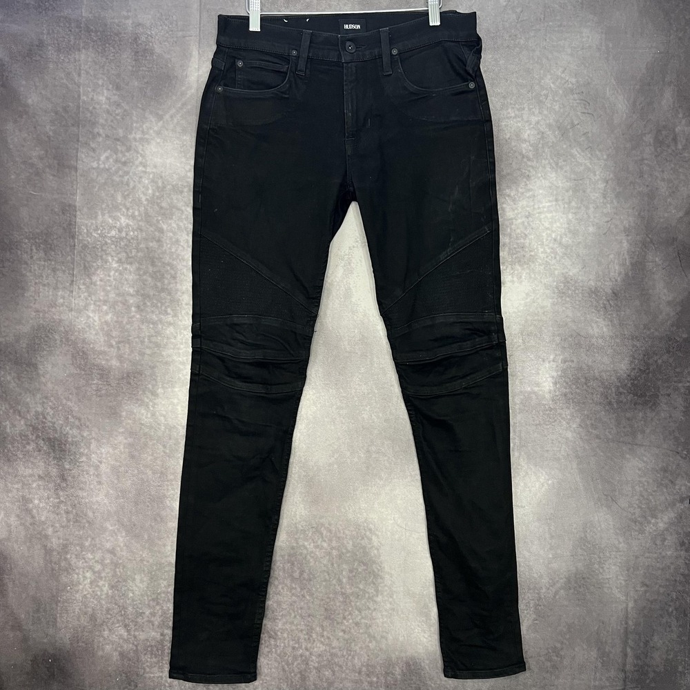 Hudson Ethan Biker Skinny Jeans Mens 30‎ Black Moto Stretch Denim Pants